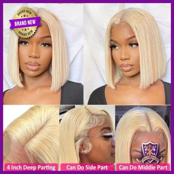 Human Hair Bob Wig 12 Inch 180 Density Glueless Lace Front main image 4